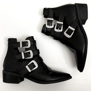 Madden Girl Cecilyy Western Boots Booties Black Silver Buckles 7.5